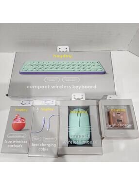 *Bundle* HeyDay Bluetooth Keyboard / Mouse / Earbuds / Wall Charger /Cable LOT 1